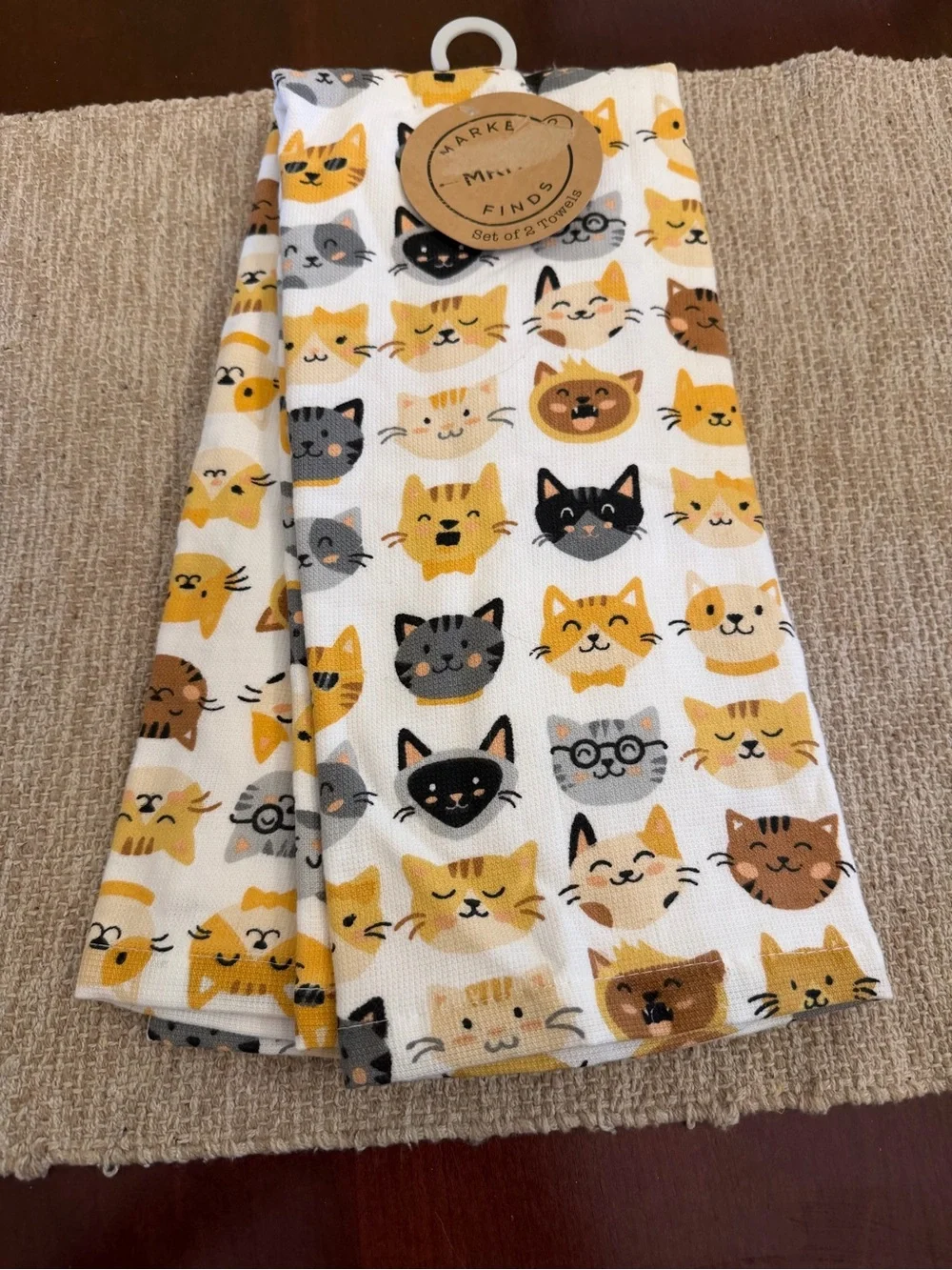 NWT Cat Face Cotton Kitchen Towel - Set of 2